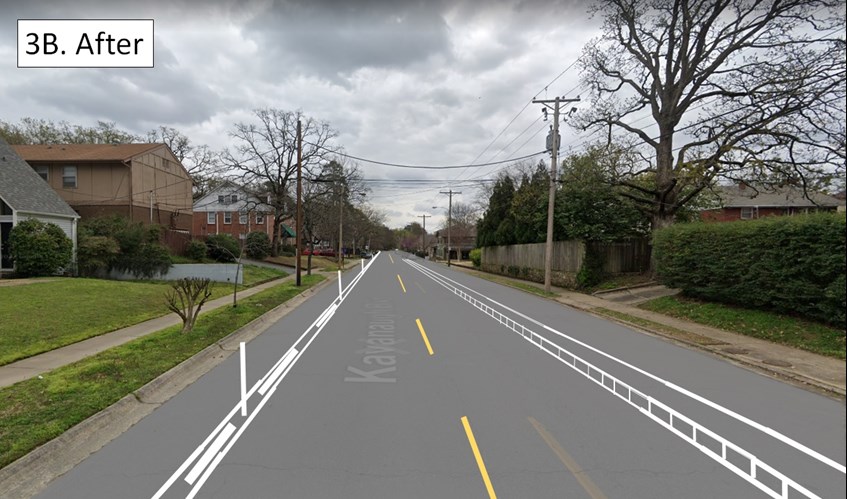 Streetview of Kavanaugh with proposed physically protected bike lanes