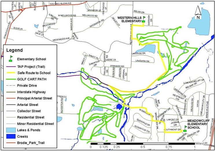 Map showing the Tri-Creek Greenways original Phase 2 safe routes to schools.