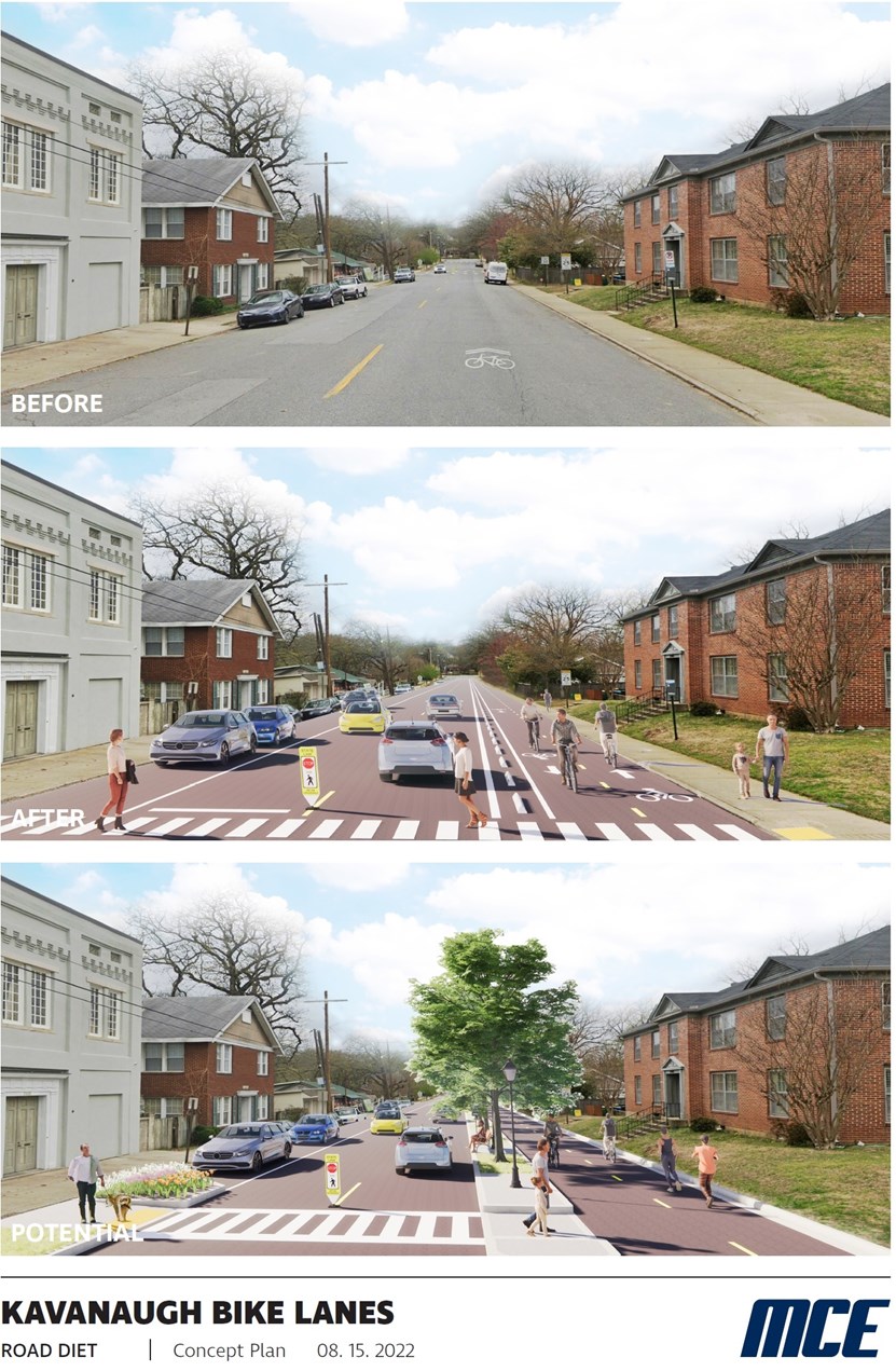 By installing a two-way cycletrack on the north side of Kavanaugh now, we could set the stage for a successful grant application for a sidepath.